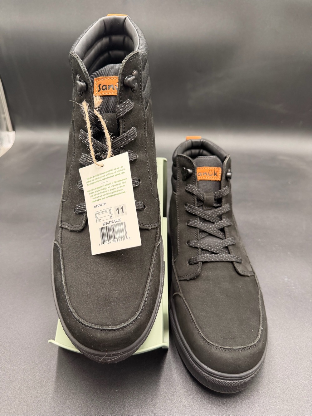 Sanuk Men’s Black High-Top Boots with Tan Pull Tabs - Picture 5 of 5